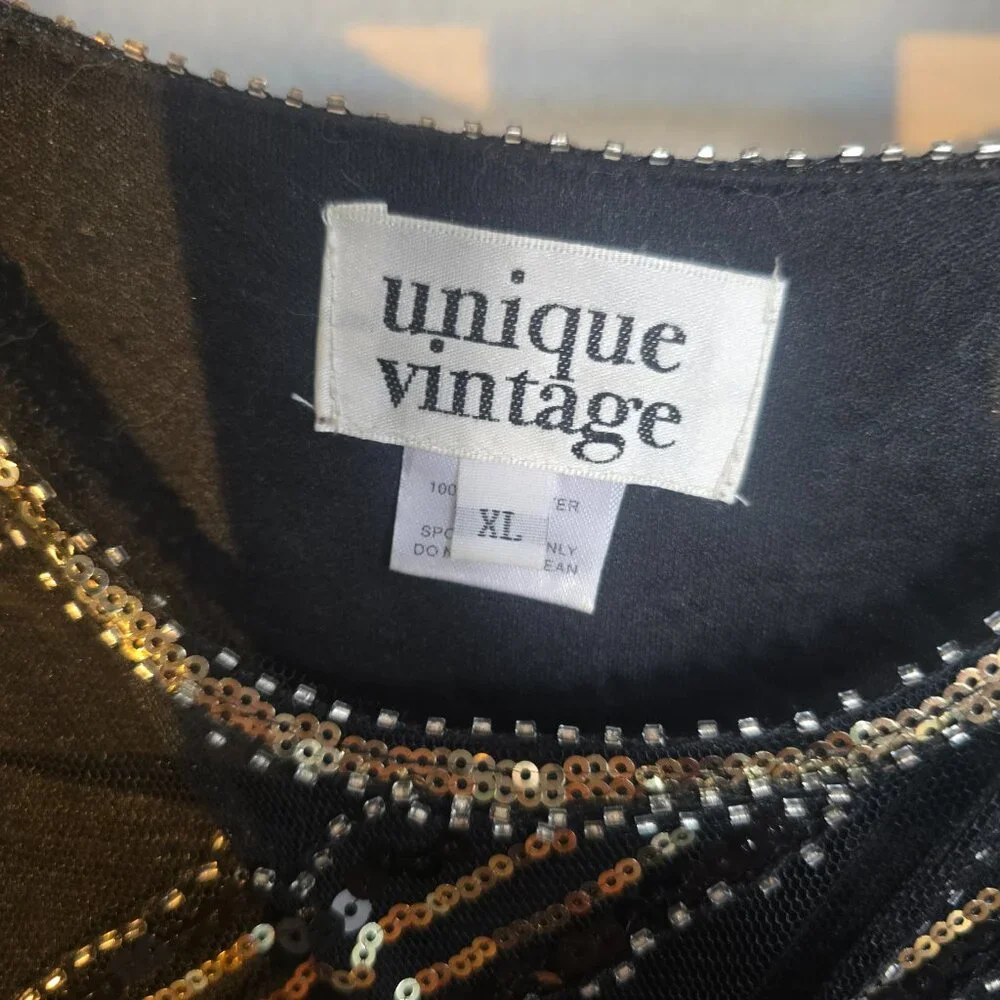 1920s Beaded Peacock Flapper Dress in Black and Green - Picture 3 of 5